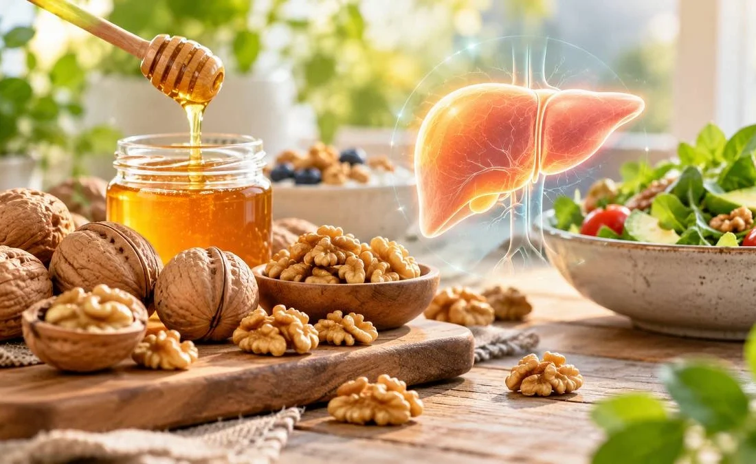 گردو و عسل برای کبد چرب؛ ترکیب مفید یا پرکالری؟ بررسی فواید و مقدار مصرف